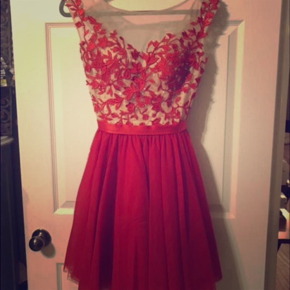 Red illusion homecoming dress size 8